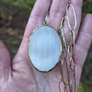 Artisan Handmade Large Selenite Pendant Necklace 32 Inch Chain